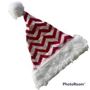 Santa Hat Red White Chevron Christmas NEW